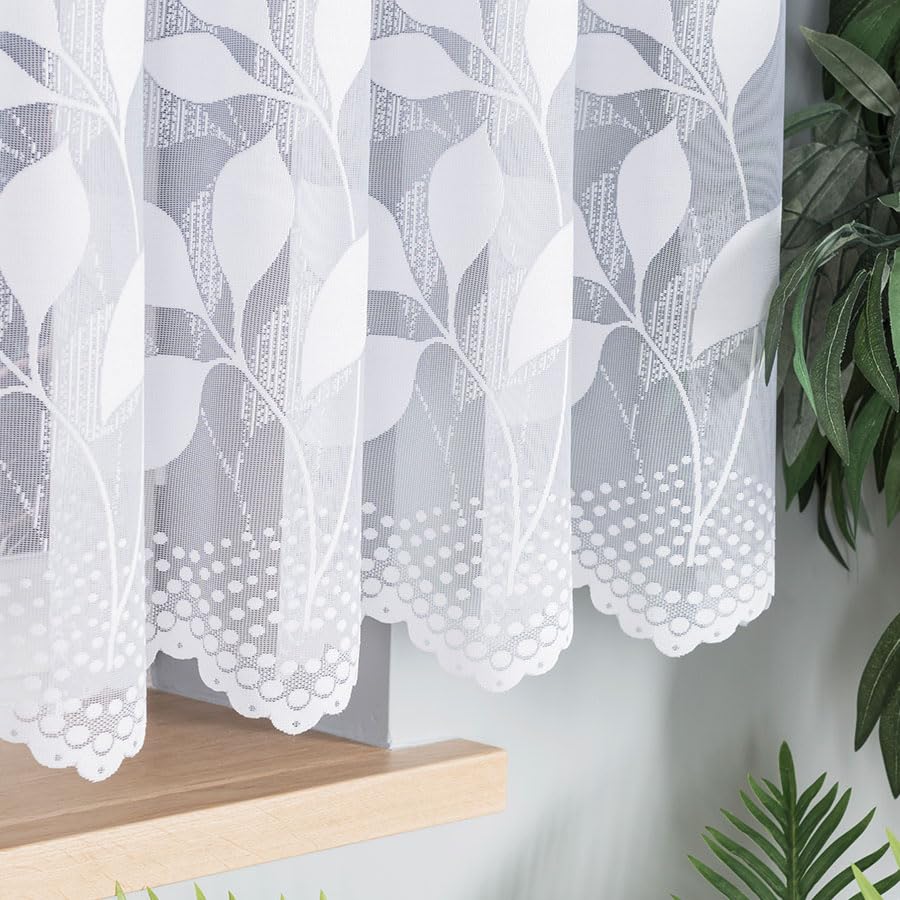 Weiß Jacquard 600x150 cm (BxH) Dider Lang Kurz Vorhänge Kräuselband Wohnzimmer Gardinenschals Schlafzimmer Modisches Design Blätter