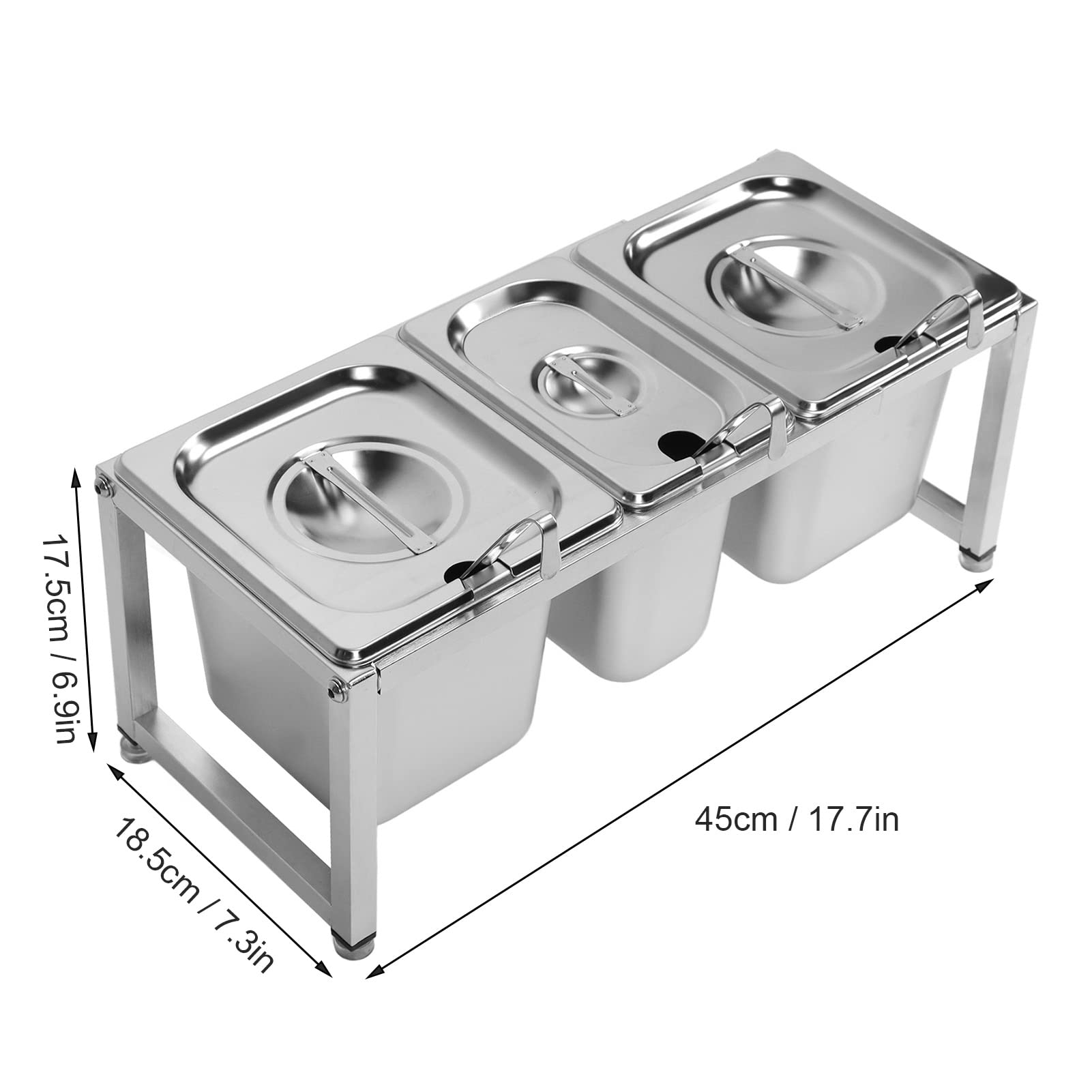 Estante dispensador de condimentos de acero inoxidable, soporte telescópico para especias salsas y frutas, perfecto para restaurantes y tiendas de té con leche (2,2 l x 2 + 1,6 l x 1)