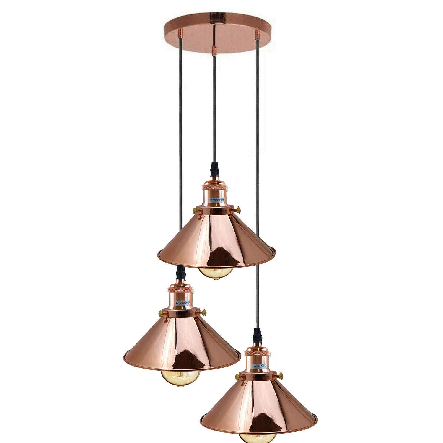 Dc Voltage Rose Gold 3 Light Cone Pendant Ceiling Light E27