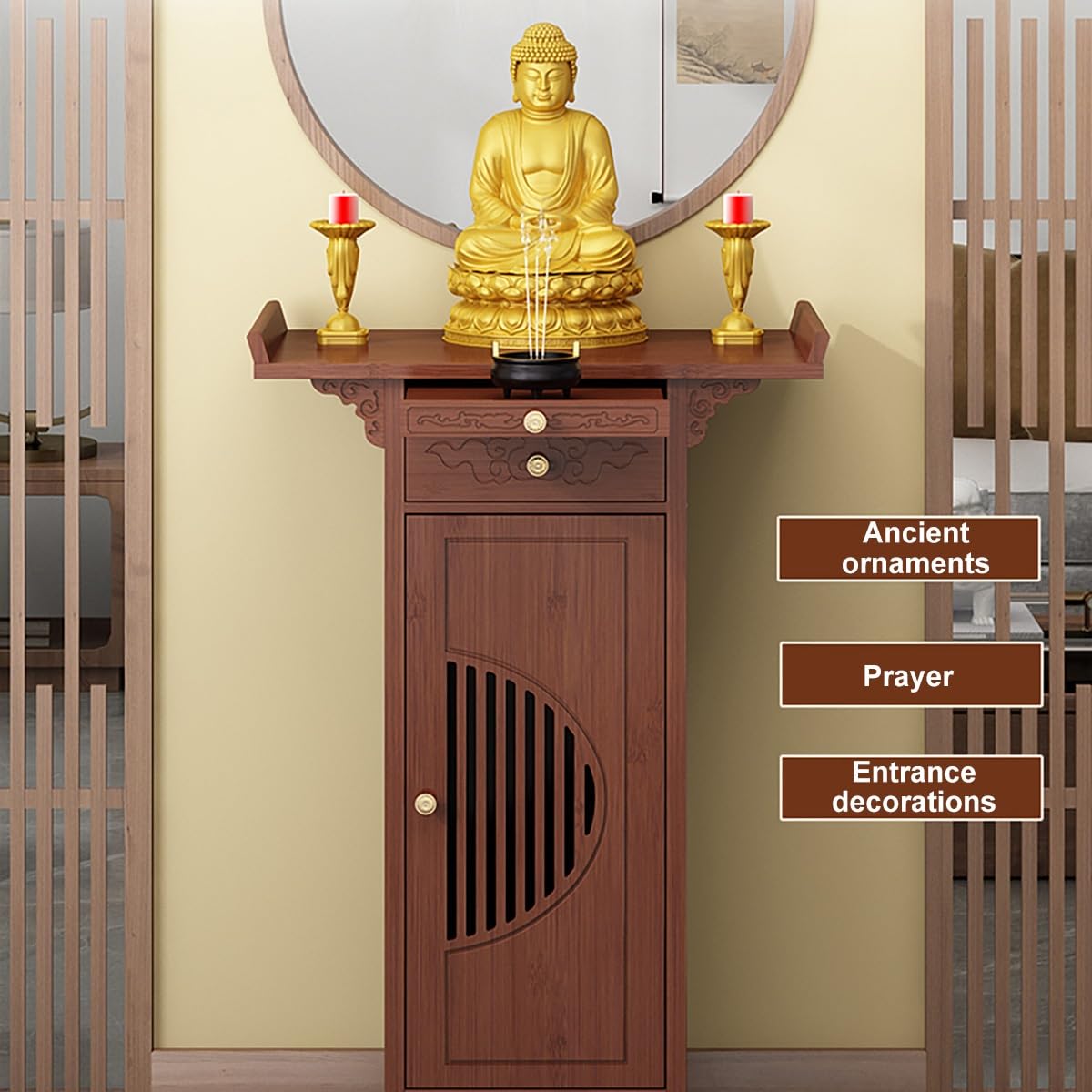 Mesa De Altar Mesa De Altar del Día De Muertos Santuario,Mesa De Almacenamiento para El Hogar Mesa Ofrenda con Pedestal De Gabinete Chino(50cm)