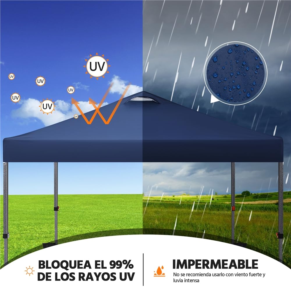 Yaheetech Carpa Plegable 3x3M Altura Ajustable 262-282cm Cenador para Jardin Gazebo de Patio para Camping Playa,con Bolsa de Transporte, Resistente al Viento Azu;