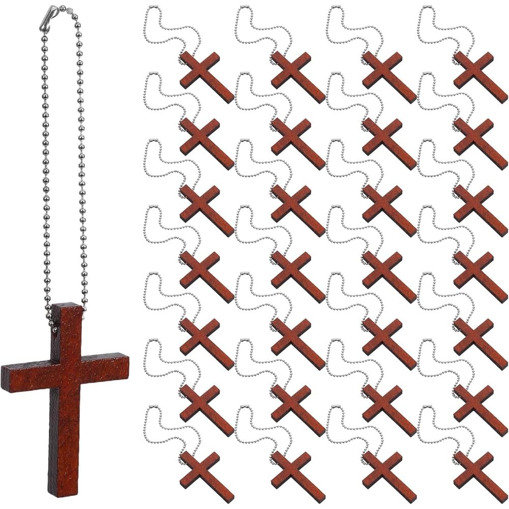 UDSKNV[KSL For Christmas Car Mirror Home Decor 50pcs Natural Wood -Pendant Charms with Stainless Steel Chain for Church