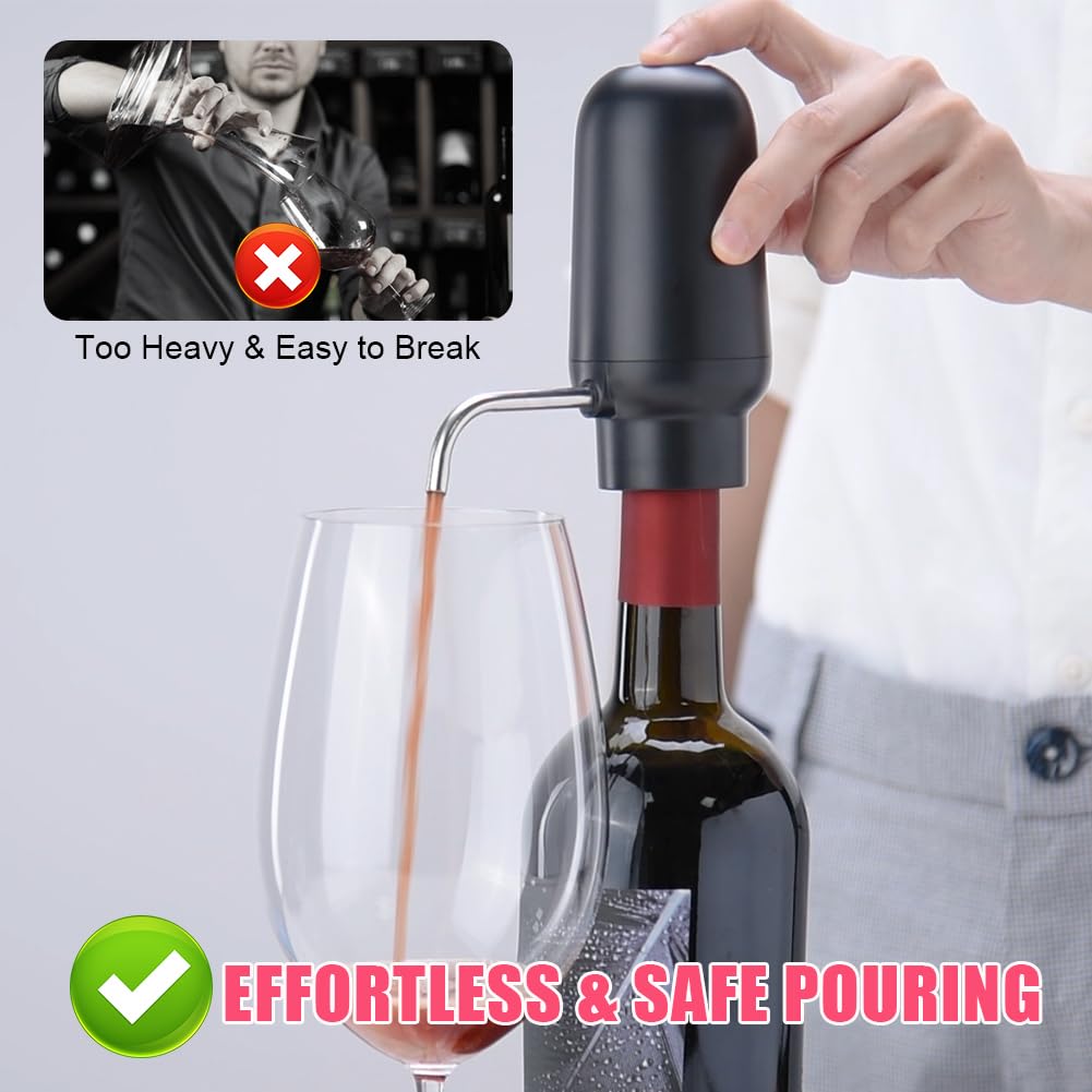 CIRCLE JOY Electric Wine Aerator Pourer, Automatic Wine Dispenser, Rechargeable Decanter with USB Cable, Black - Image 3