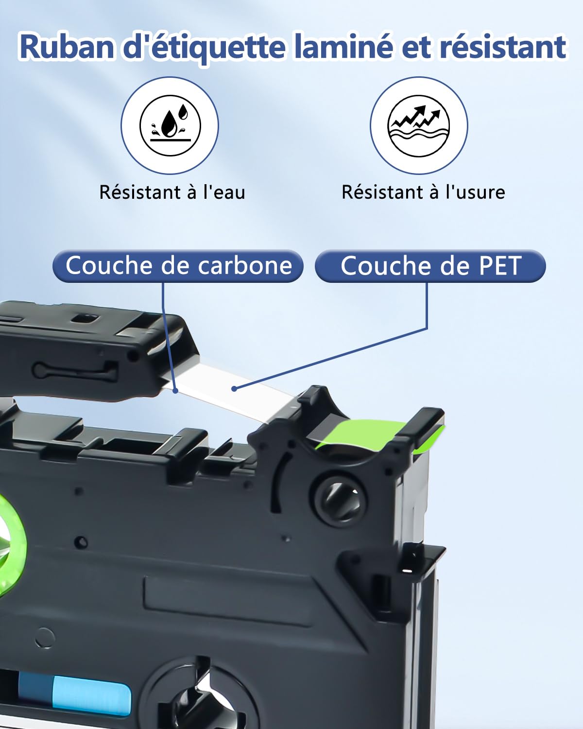 Lot de 200 rubans compatibles P‑Touch TZe‑MQG35 Blanc sur Vert Citron 12 mm