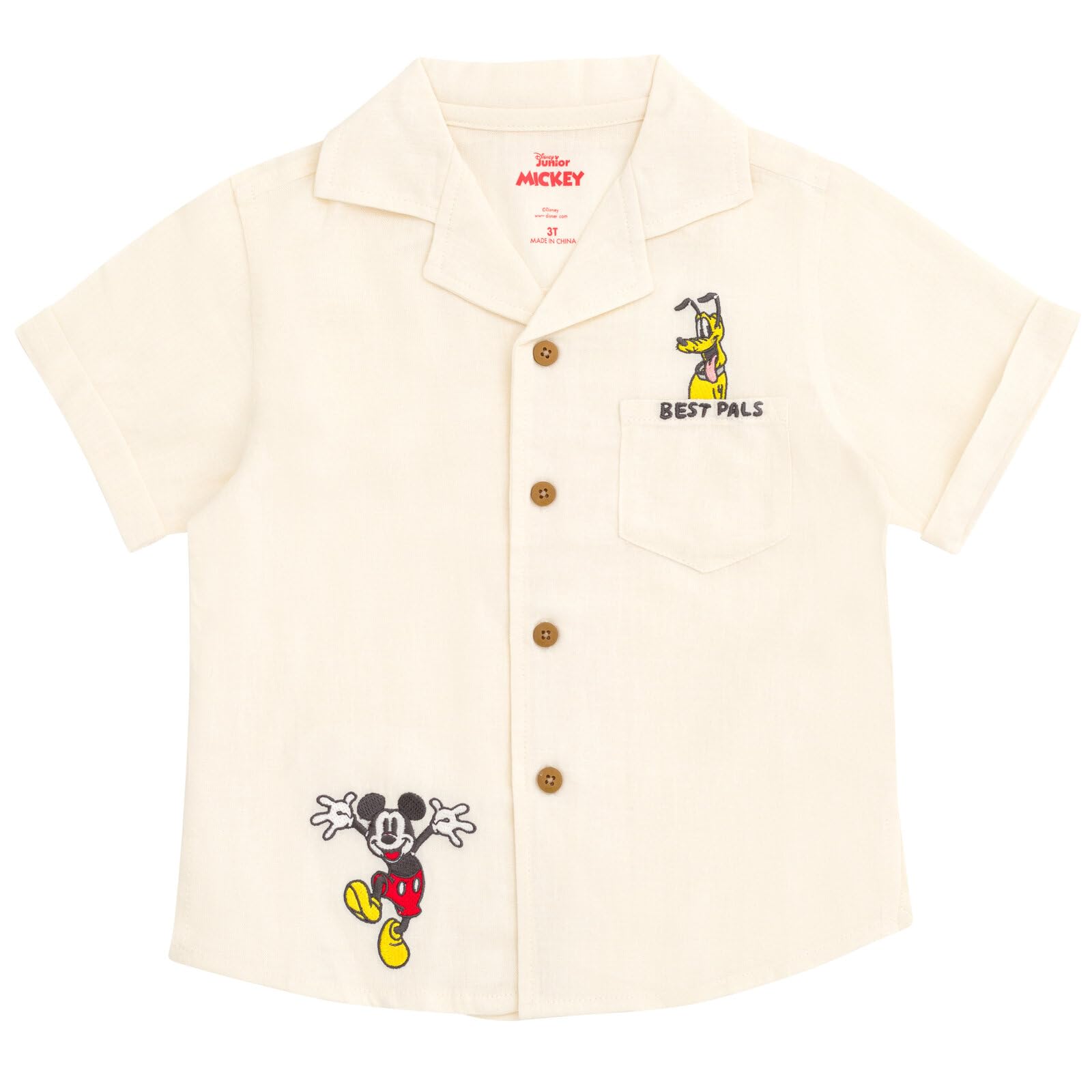 Disney Mickey Mouse - Completo in lino con camicia e pantaloncini con bottoni, taglie da neonato a bambino (12 mesi - 7-8)