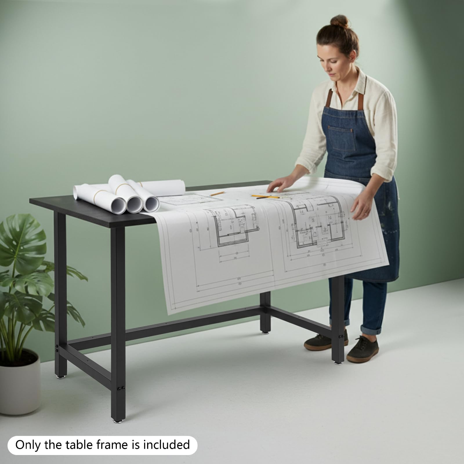Estructura de banco de trabajo, estructura de mesa nivelable, banco de trabajo de pie, marco de hierro estable, almohadillas ajustables, bordes redondeados, para montaje en taller, garaje
