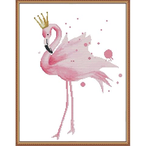 CROSSDECOR Stamped Cross Stitch Kits,Full Range of Cross-Stitch Needlepoint Kits for Beginners,14 CT Patterns Dimensions Counted Cross Stitch Kits for Adults - Fantasy Flamingo 34×44cm
