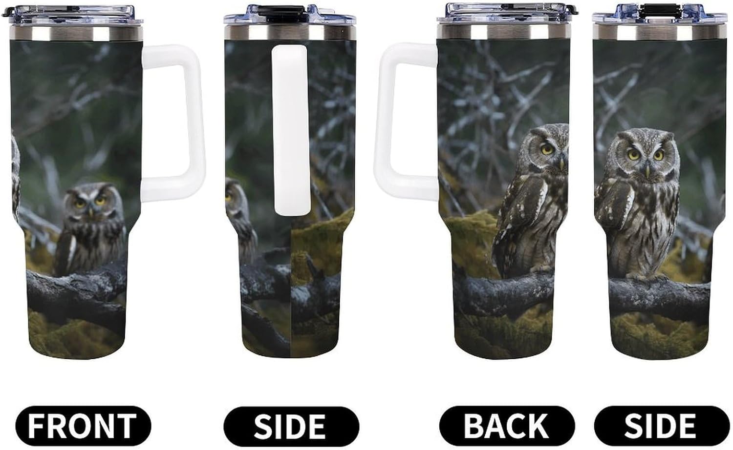 Wild Owl Birds Tumbler 40 Oz with Handle&Lid Large Car Cup Stainless Steel Vacuum Travel Mug Insulated Water Bottle Leak-proof Portable Coffee Cup for Home Car Outdoor