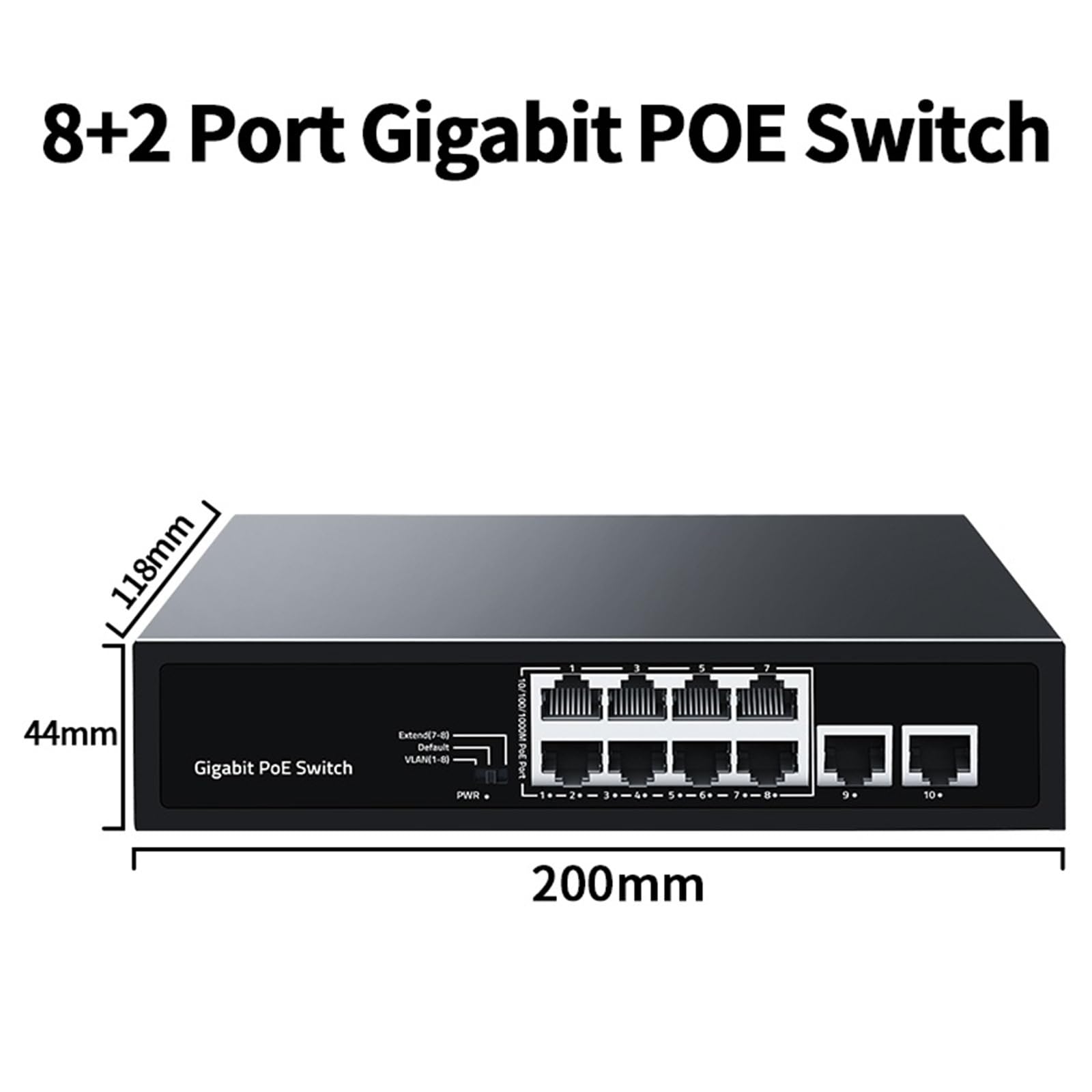 Conmutador Gigabit POE de 8 puertos 2 1000 m de enlace ascendente de red, divisor de Internet, Plug and Play