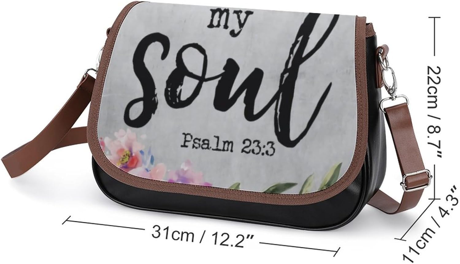 Psalm 233 He Restores My Soul ChristianWomen's Faux Leather Crossbody Bag, Waterproof Wrinkle-Resistant Shoulder Bag with Detachable Strap, Large Capacity Casual Handbag, Fashion Daily Purse for Shopp