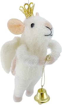 Angel Mouse Christmas Tree Ornament - White Wool Mouse Decoration