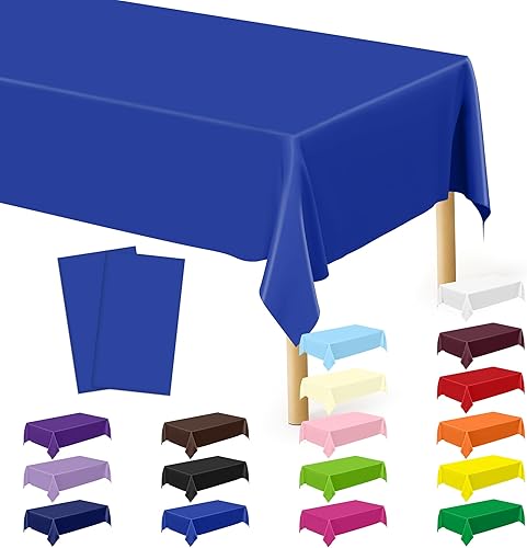 Miniatura 45 de Paquete de 4 manteles desechables de plástico para fiestas, 54" x 108" manteles rectangulares blancos y dorados, mantel impermeable para mesas Punto