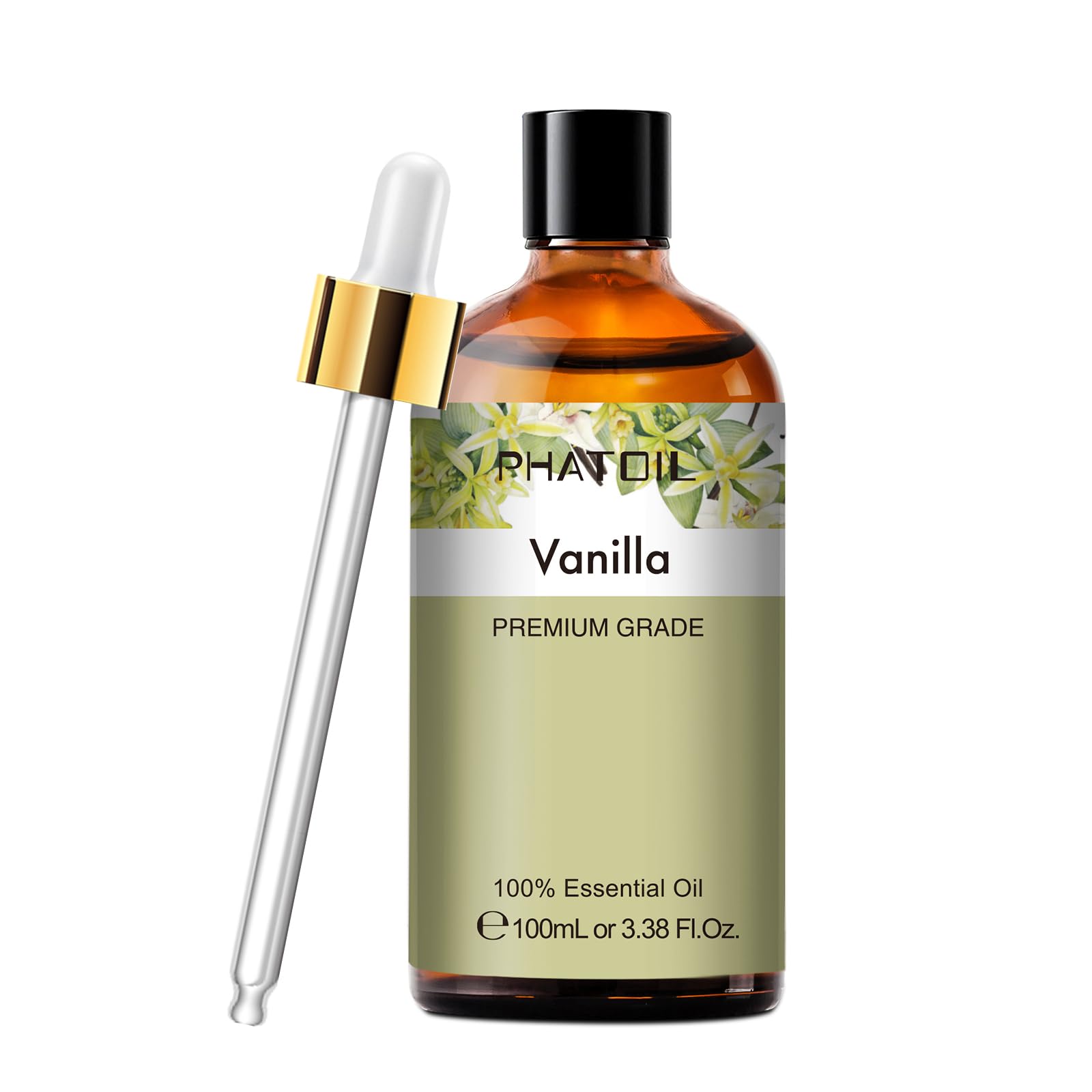 PHATOIL Vanilla Essential Oils 100ml, 100% Pure Natural Essential Oils for Diffuser Humidifier, Aromatherapy Essential Oil Therapeutic Grade for Relax Candles DIY Soap