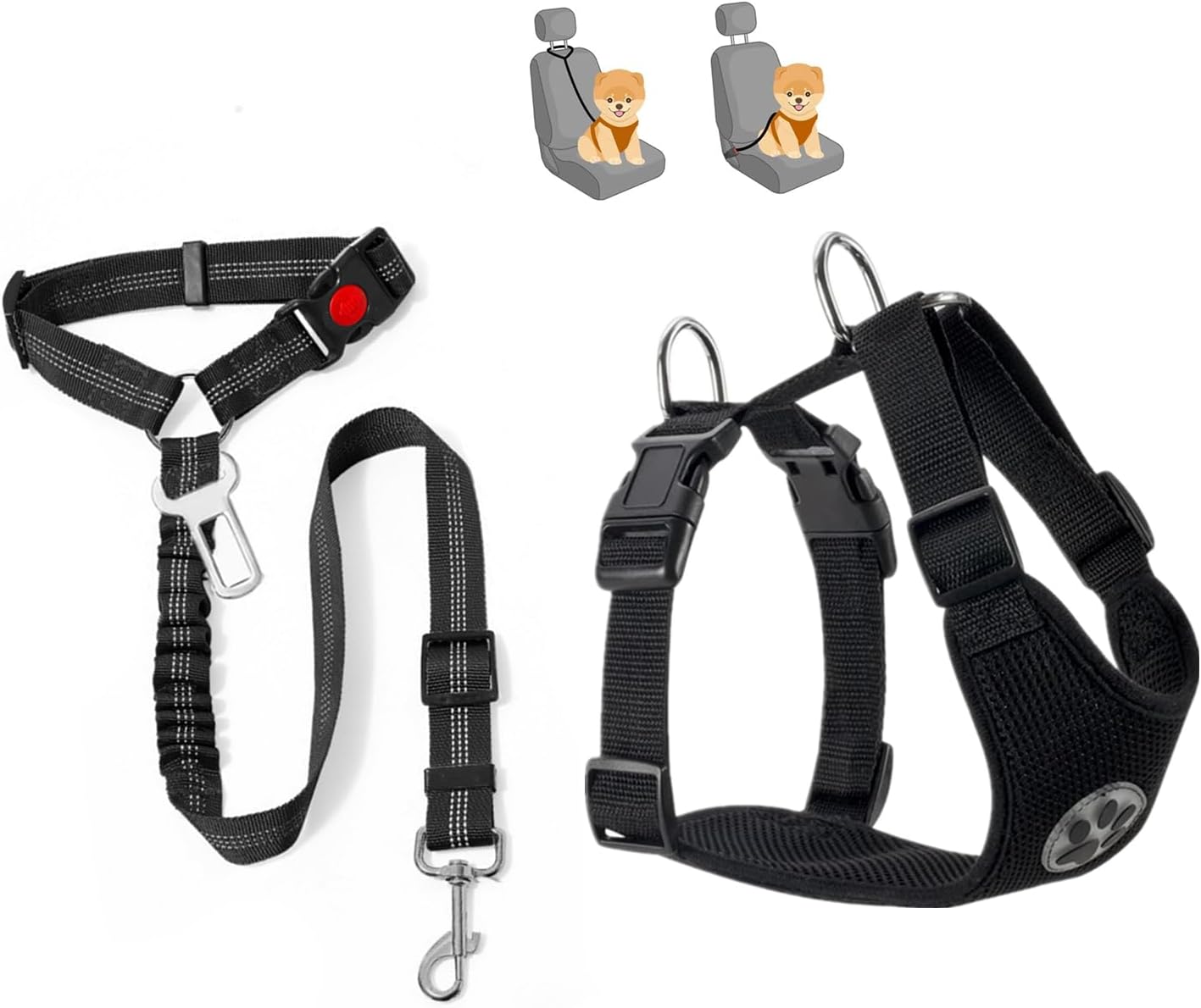 Dog Car Harness Set, 2in1 SeatHeadrest Dog Seatbelt