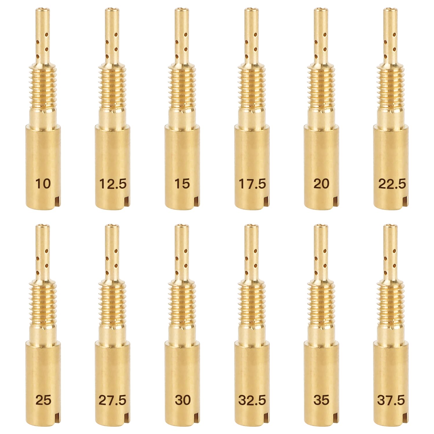 12PCS Brass Pilot Jet 10-37.5 for Mikuni HS40, HSR42/45/48 RS34-RS40 VM28 /486