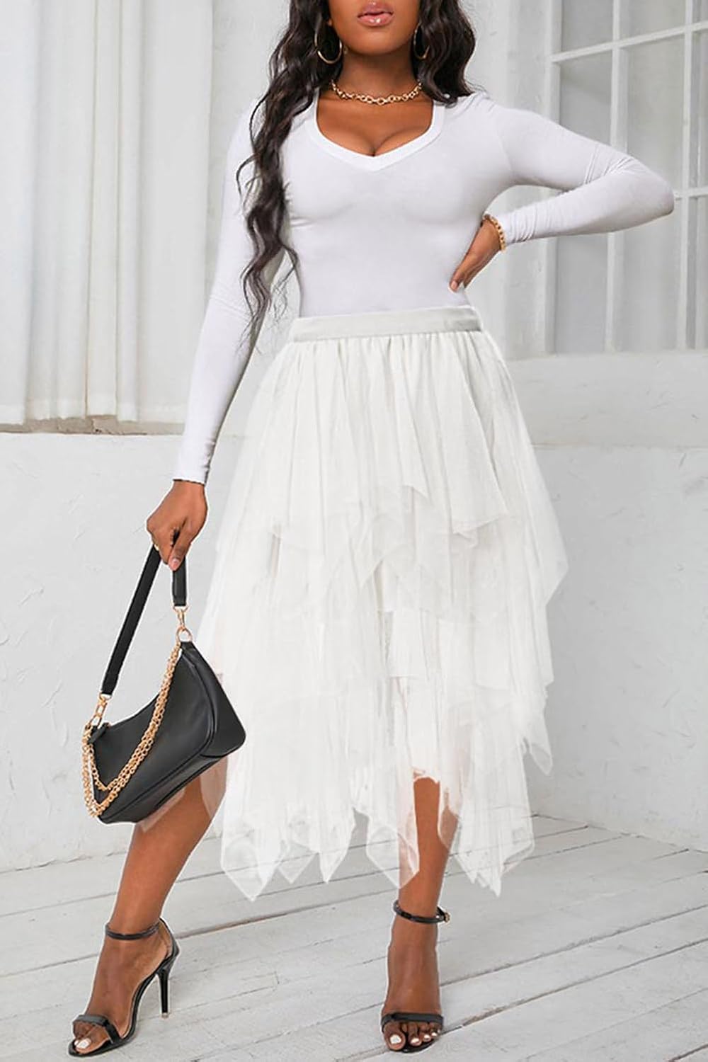 Tulle Skirts for Women Midi Long Tutu Skirt A-Line Mesh Layered Fairy Trendy High Elastic Waist Halloween Skirts - Image 2