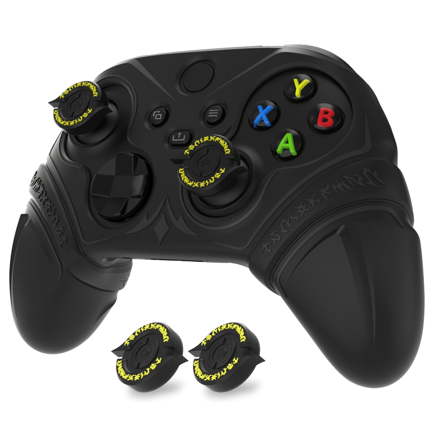 PlayVital Cover Controller per Xbox Series X/S Joystick, Custodia Skin Silicone Grip Antiscivolo & Copri Levette Analogiche & Adesivi per Xbox Core Wireless Controller, Runes, Nero