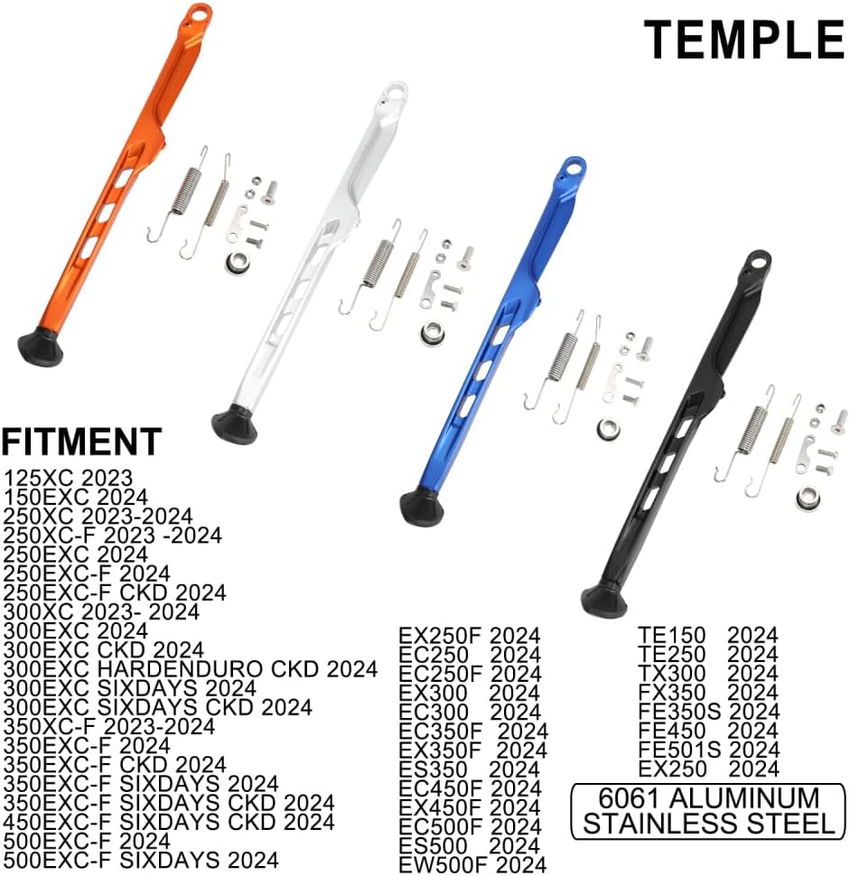 Dirt Bike Kickstand Side Stand Support Stand with Springs 2024 Style for XC EXC EXC-F TE TX FE EX EC ES 125 150 250 300 350 450 500 2023-2024-Orange