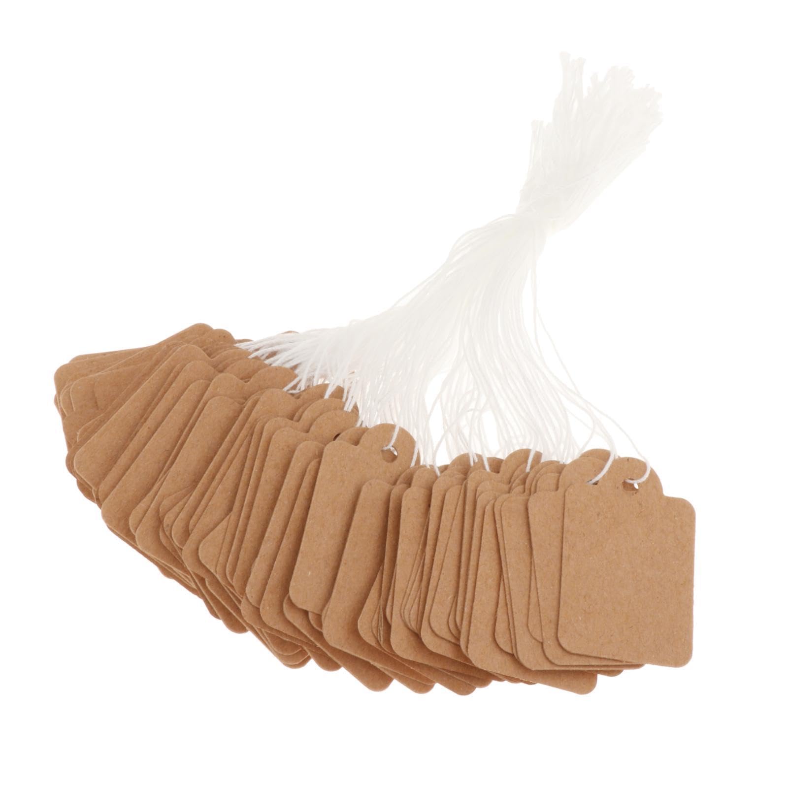 KBOLAE 100 Pcs Paper Tags with String Attached Price Hanging Labels for Birthday 35x22mm Kraft