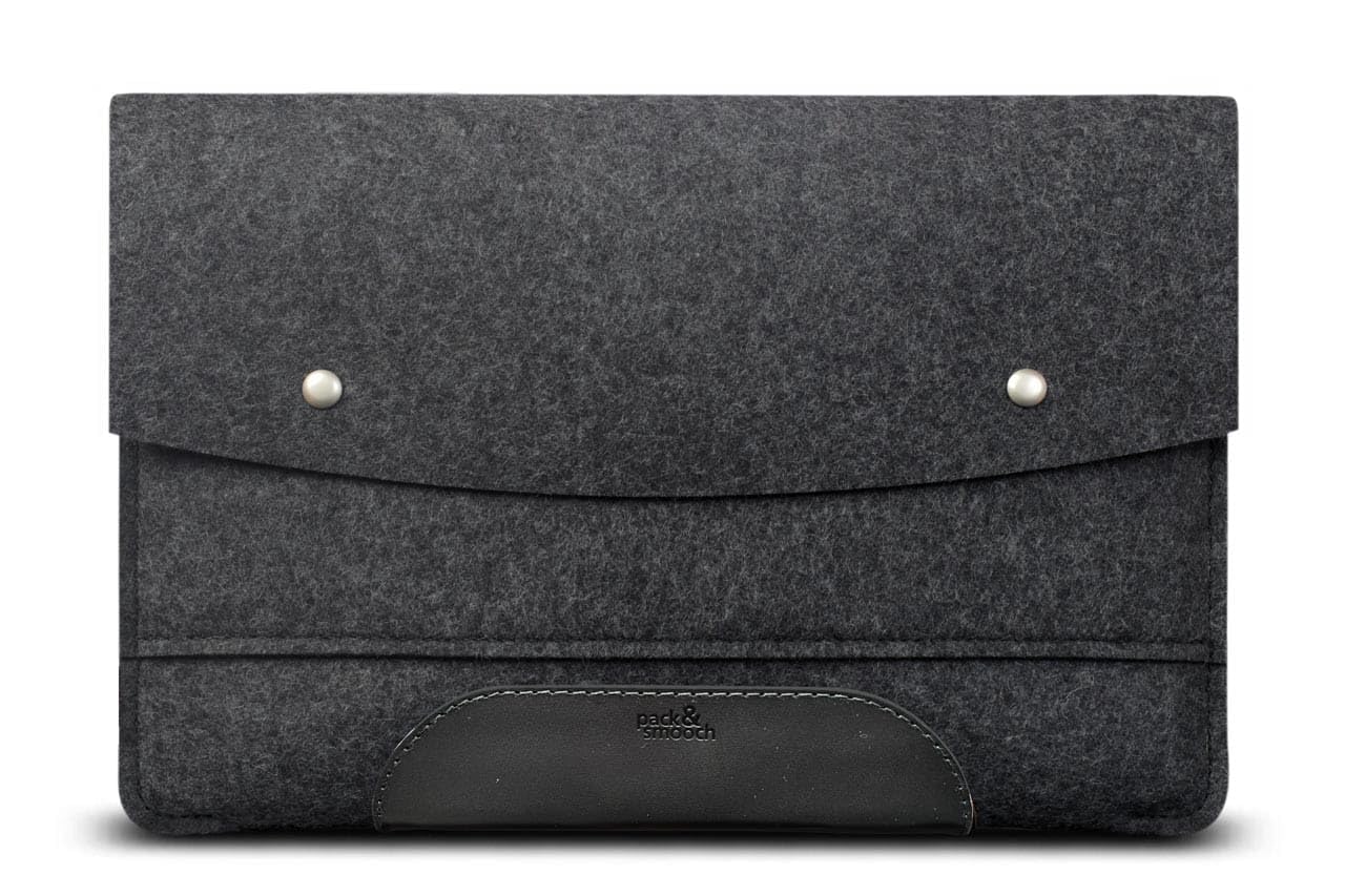 Pack & Smooch Funda de Fieltro Compatible con MacBook Pro 14 | 100% Fieltro de Lana Merino | Piel Curtida Vegetal | Color Antracita/Negro | Hampshire