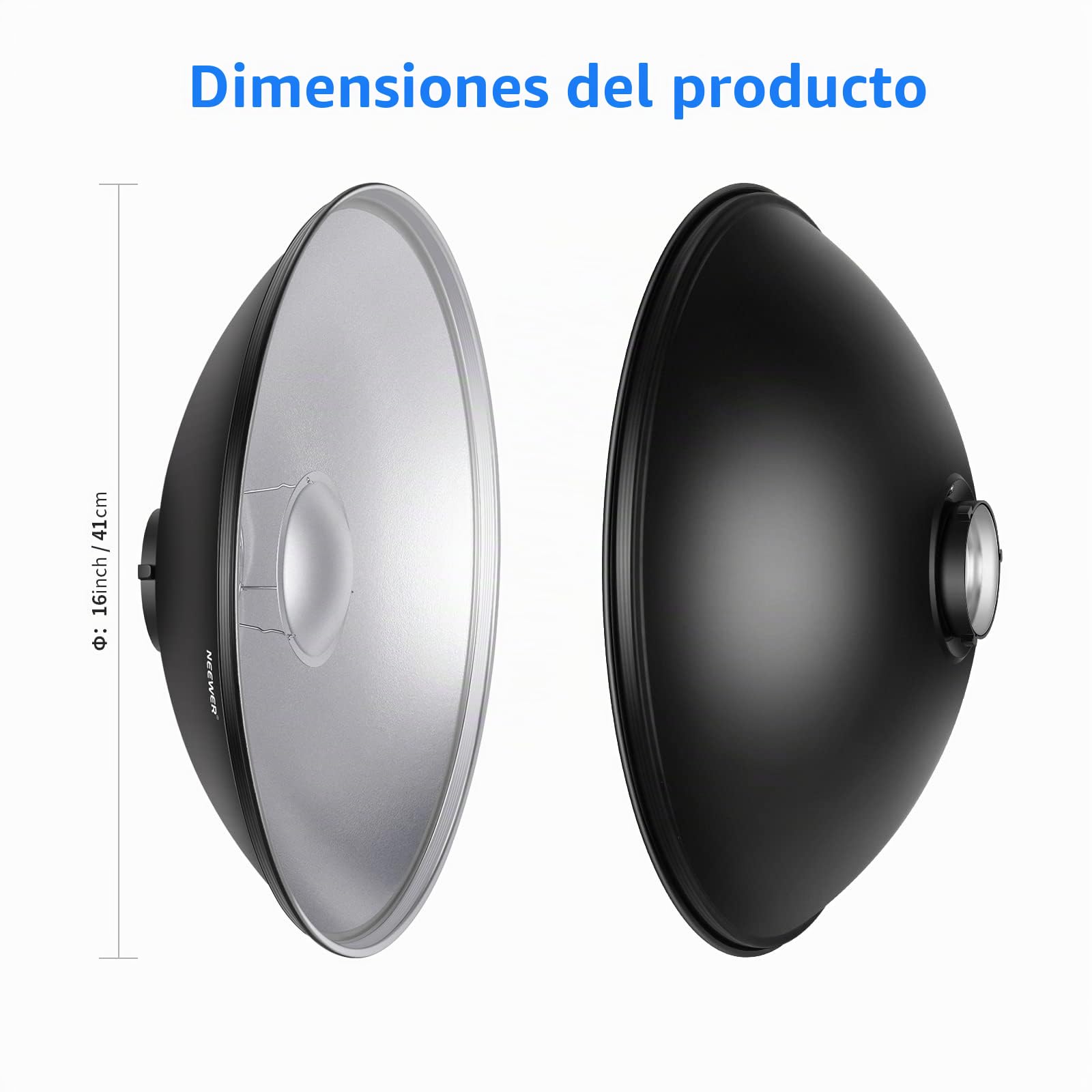 NEEWER Plato de Belleza Reflector Estándar de Aluminio de 16 "/ 41cm con Calcetín Difusor Blanco para Bowens Mount Studio Luz Flash Estroboscópica, NEEWER Vision 4 ML300 S101-300W S101-400W etc