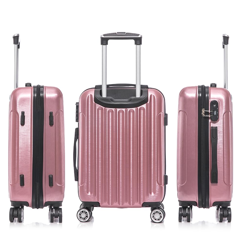 1990s Set de 3 valises de Voyage Cabine 55x39x21cm (45L), Moyenne 65cm, Trousse de Toilette, Valise Rigide Polycarbonate - Or rosé