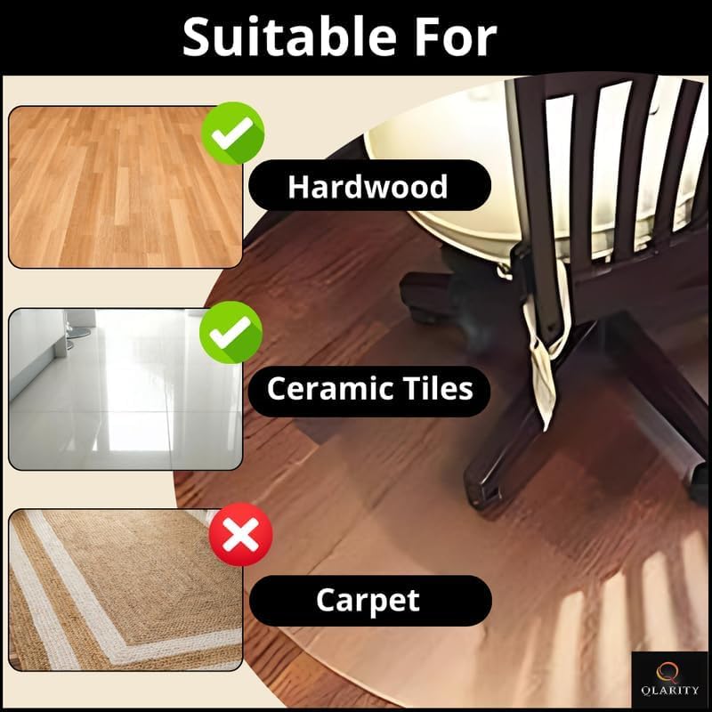 Image of Qlarity Covers 2mm Thick 36 Inch Round PVC Chair Mat for Hardwood /Tile /Laminate Floors | Prevents Scratches, Ensures Smooth Rolling & Non-Slip (Translucent)
