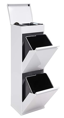 ARREGUI Top CR221-B Mülltrennsystem aus Stahl mit Aufbewahrungsbox mit Deckel | 2 Fächer Mülleimer für die Küche | 2x17L (34L) | 2 Fach Abfalleimer | Herausnehmbare Inneneimer mit Griff | weiß - Weiß