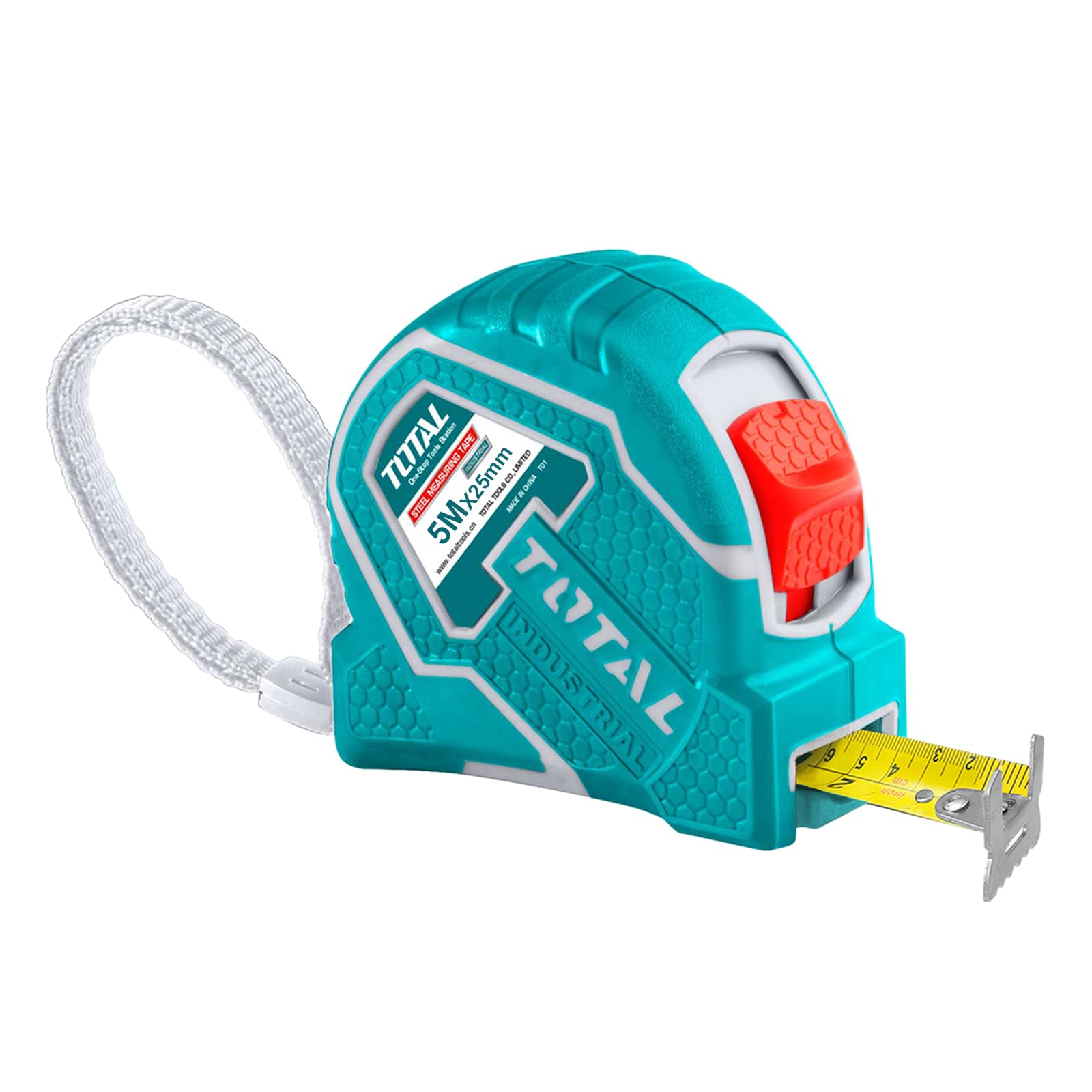 TOTAL 5m x 25mm Steel Measuring Tape with 360° Nylon Coated Dual Sided Metric & Inch Blade, Lock Buttons, Shockproof Rubber Case with Belt Clip Tape Measure for Construction Use-image-43