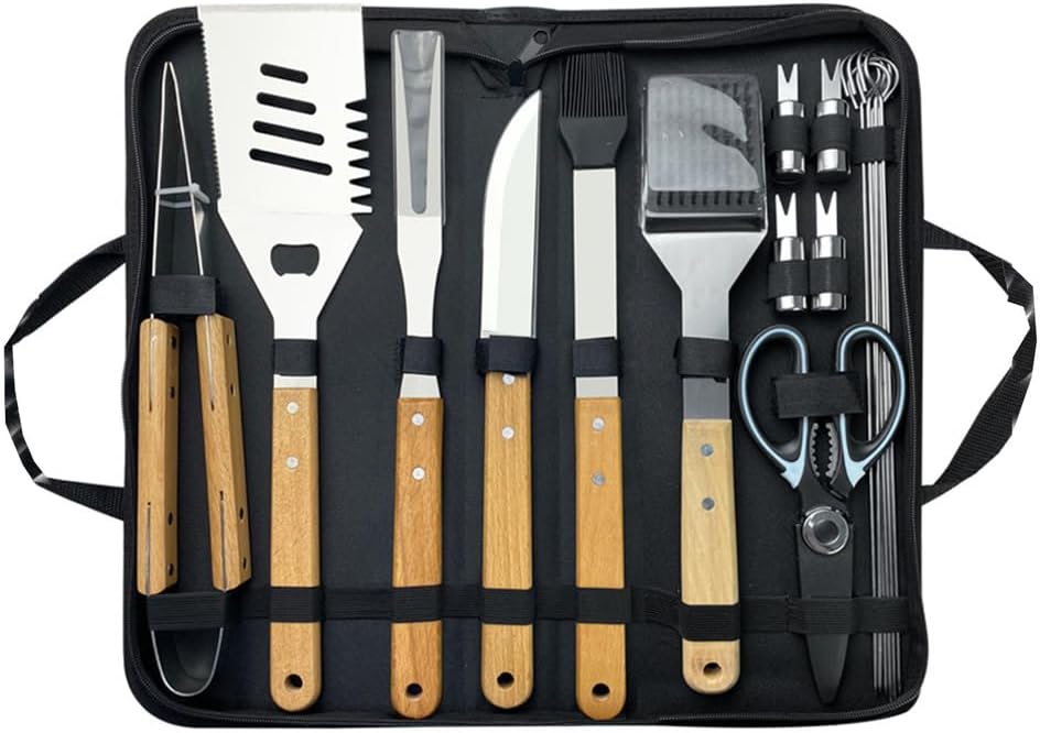 Camping Cooking Utensils Set,18Pcs Stainless Steel Camp Cooking Kit with BBQ Tools, Knife Set for Travel, Picnic, BBQ, Party,18 Set