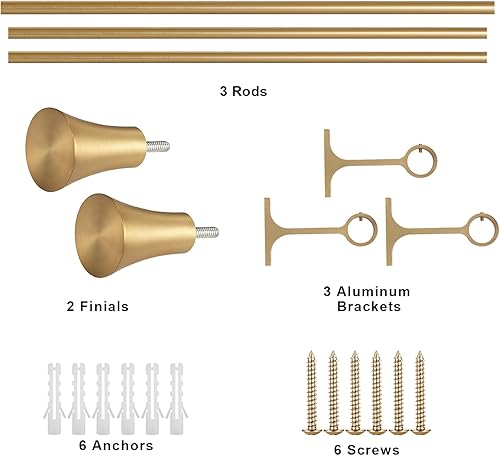 Miniatura 5 de Barras de cortina individuales de 1 pulgada, barras decorativas ajustables de 84 a 120 pulgadas de largo, con remates de cuerno, montaje en pared y