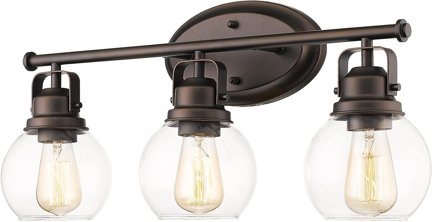 Farmhouse Bathroom Vanity Lamp, 3-Light Wall Mounted Vanity Lighting Fixture Over Mirror, Metal Frame with Clear Glass, AD-2148-3W