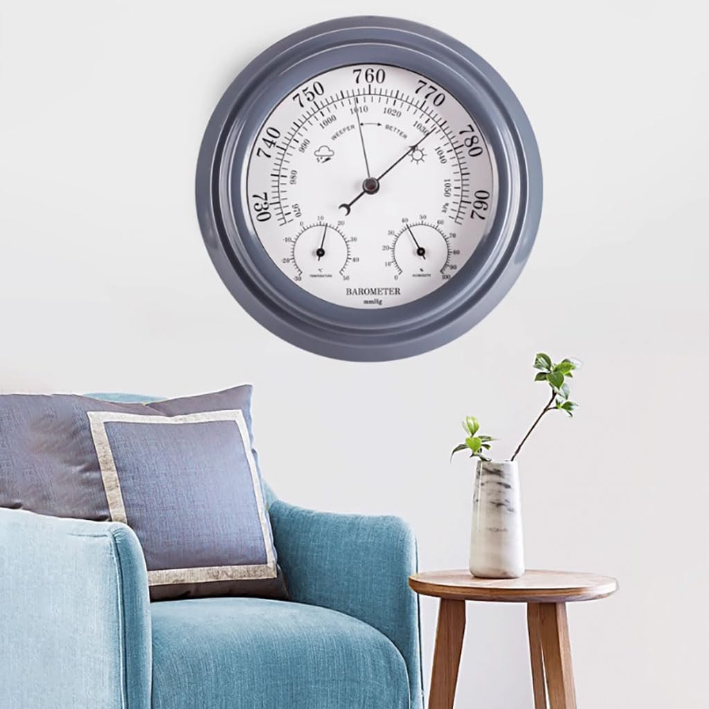 Barometer, Thermometer, Hygrometer, 3-in-1, Wandbarometer aus Stahl, Wetterstation für Zuhause, traditionelle Wetterstation, grau