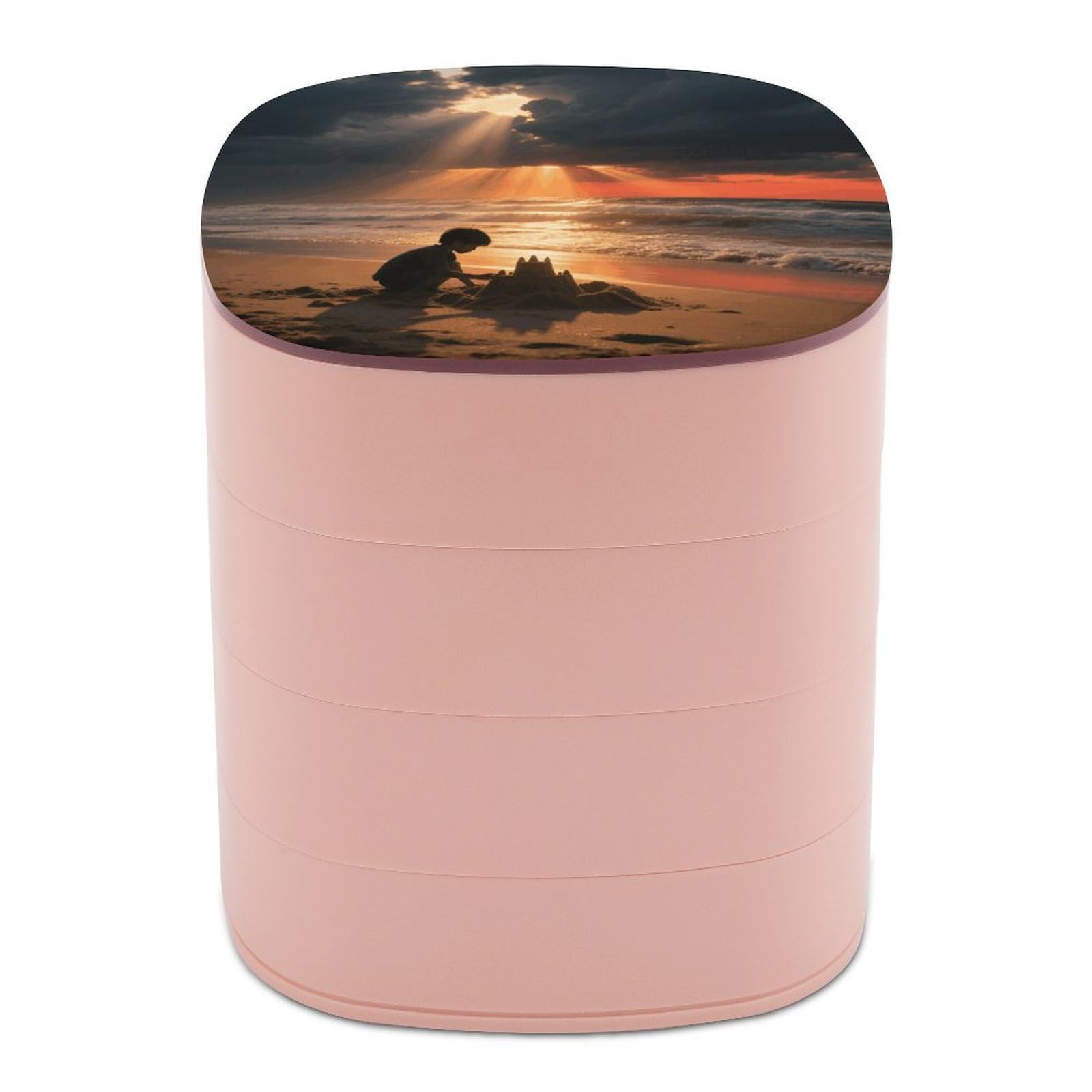 VstaDank Sea Sunset Jewelry Box with Mirror 4-Layer Rotating Jewelry Tray Case Portable Jewelry Case Trinket Boxes Trinket Cases Travel Jewelry Organizer Earrings Storage Box