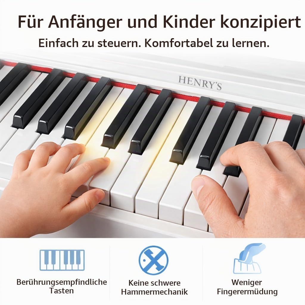 Henry`s Digital Piano Initi – 88 anschlagdynamische Tasten, 3 Pedale, Möbelgehäuse, Bluetooth MIDI – Ideal für Anfänger, wohnungsfreundlich - E Piano Digitalpiano Epiano