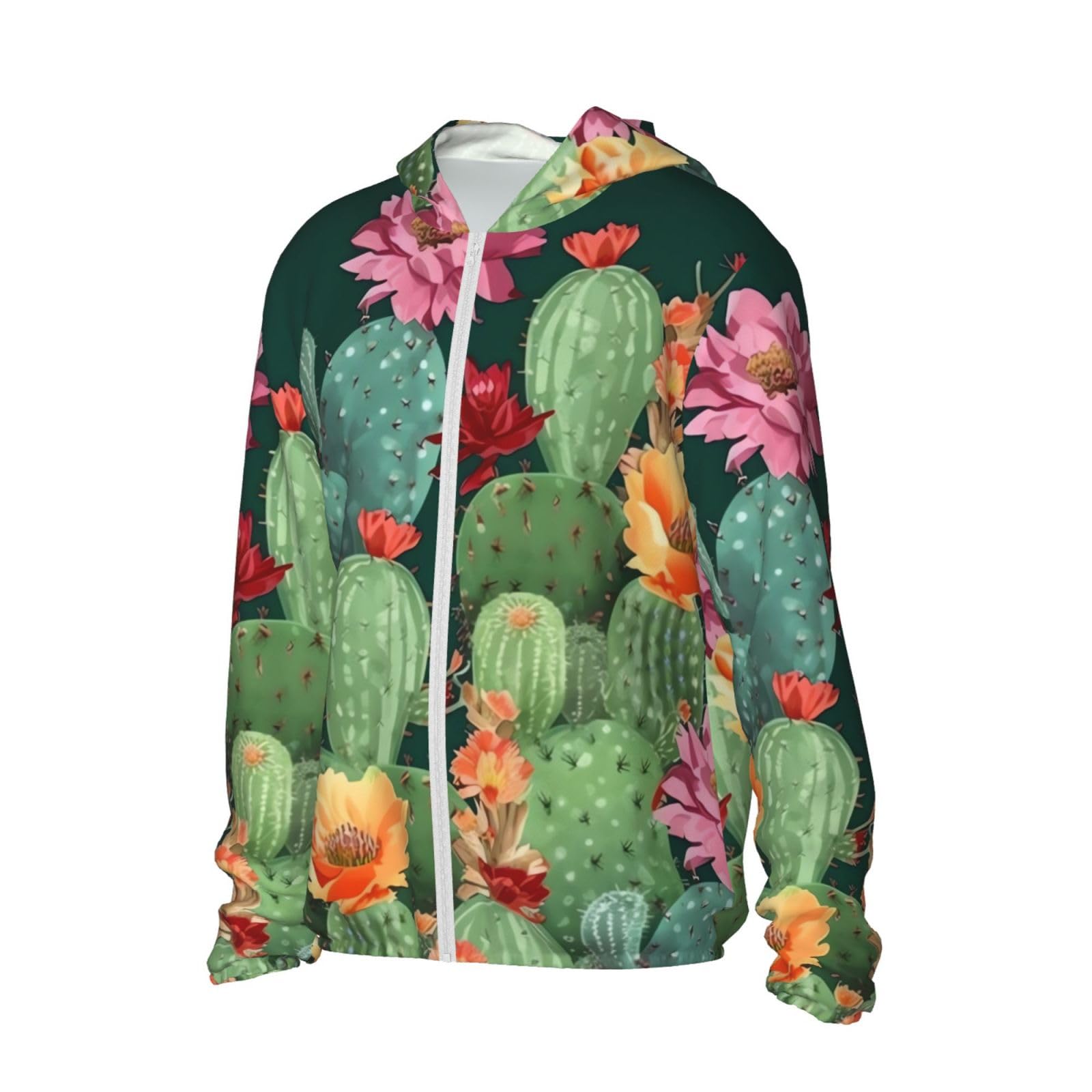 UPF 50+ Light Jacket Full Zip Sun Protection Hoodie for Women Men Long Sleeve Cactus Floral Bloom Sun Shirts