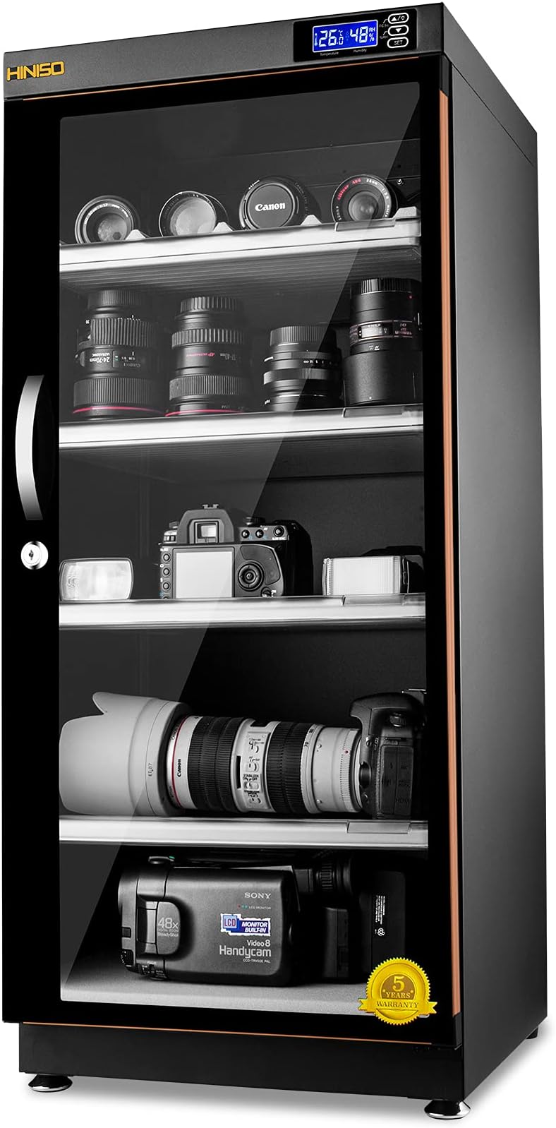 - HINISO AD-125S 139 litres Electronic Dry Cabinet with Humidity Controller & Digital Display. (Black)
