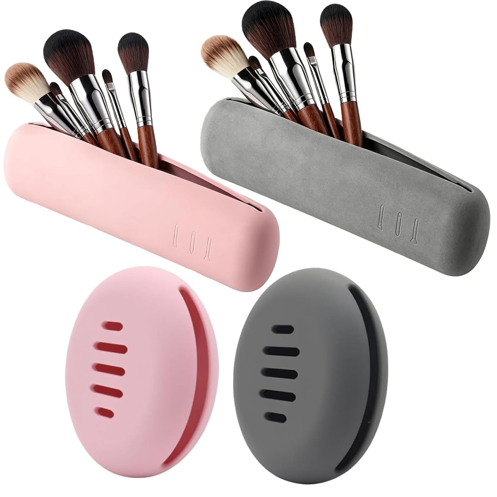 Makeup Brush Pouch, 4 Piece Cosmetic Organizer Set with Two Brush Holders and Two Sponge Bags, Portable Storage Solution for Travel and Home Use-picture-51