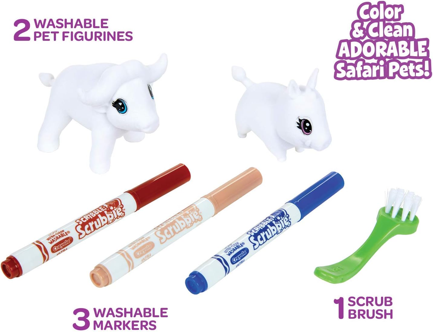 Crayola Scribble Scrubbie Safari Animals, Warthog and Buffalo, 2 Count, Creative Toy, Gift for Kids, Age 3, 4, 5, 6