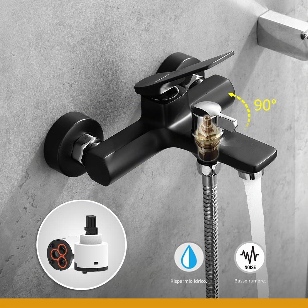 Ibergrif M13004B Rubinetto per Vasca Da Bagno Rubinetto Miscelatore Monocomando per Doccia con Doccetta, Supporto e Flessibile Rubinetto per Vasca Da Bagno