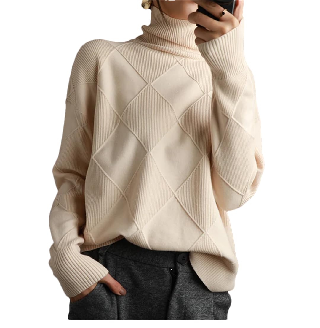 Damski sweter z golfem w jednolitym kolorze z golfem wełniany luźny sweter plus size