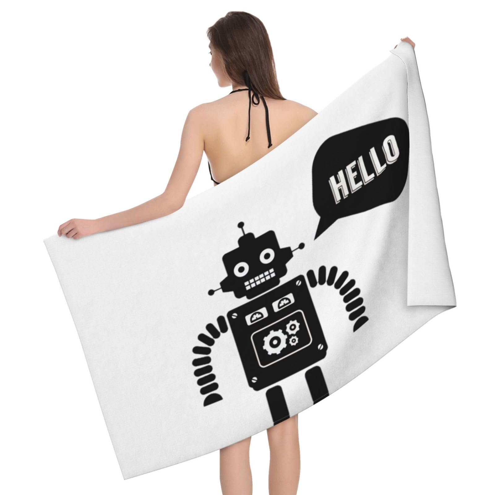 QAZWZML Home microfiber Black robot prints bath towels for travel, beach, and bathroom use. Highly absorbent and soft pool towels for men and women, quick drying