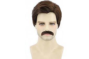 Men Wigs Short Hair, Realistic 70s 80s Costume Party Halloween Cosplay Wig with Mustache