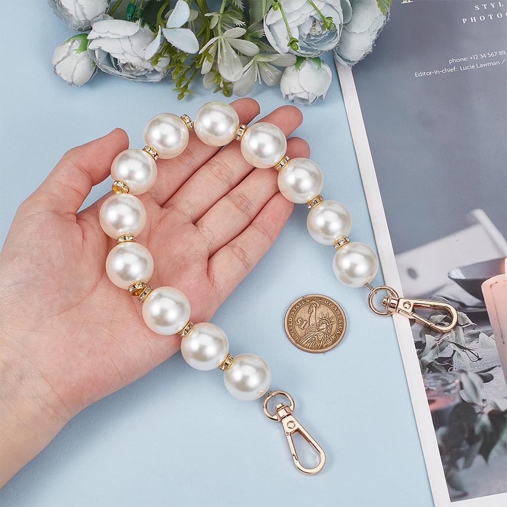 Beebeecraft 2Pcs 13.6In Pearl Purse Handle Short Bead Bag Strap Replacement Handbag Decoration for Purse Making Women Wallet Supplies Clutch Gold
