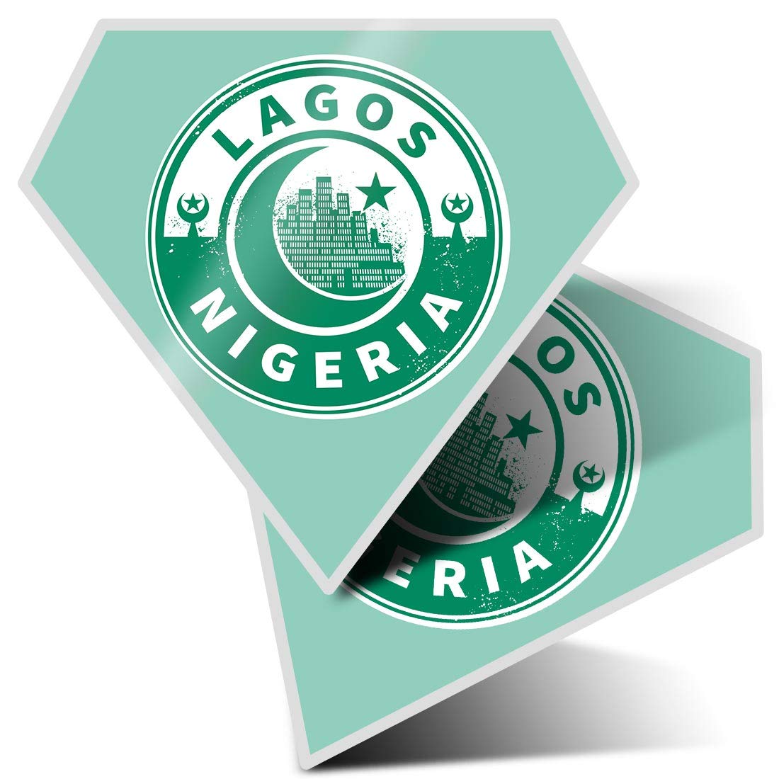 Destination Vinyl Ltd Multi 2 X Diamond Stickers 7.5 Cm - Nigeria Lagos Green Moon Star Travel Fun Decals For Laptops,Tablets,Luggage,Scrap Booking,Fridges, #7436