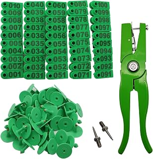 Sheep Ear Tag 001-100 Number Plastic Livestock Tags for Cow Cattle Sheep Goats Pigs Hogs Identification Ear Tags (Green)