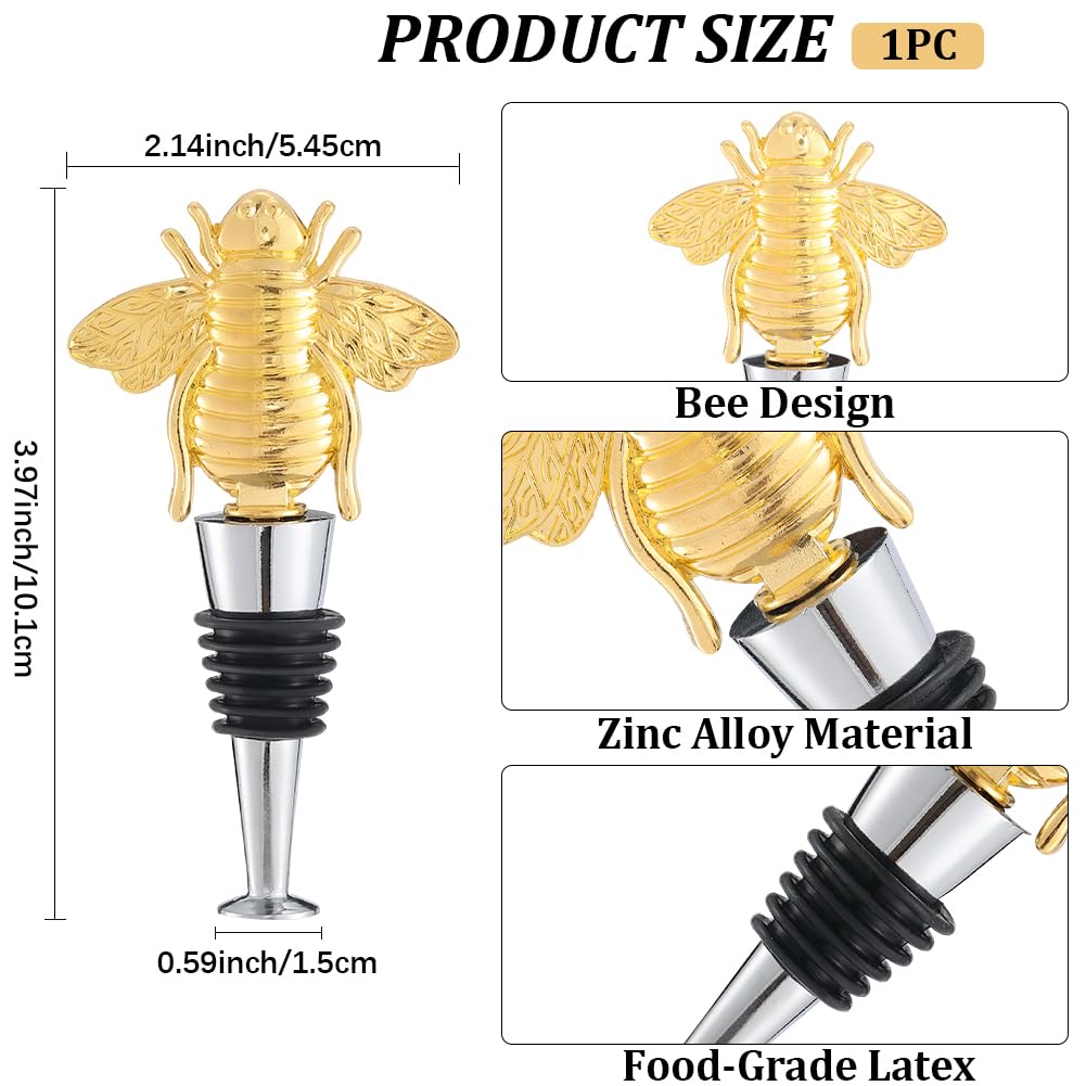 GORGECRAFT Honey Bee Wine Bottle Stopper Gold Metal Reusable Animal Champagne Winebottle Pump Decorative Toppers Silicone Cork for Holiday Housewarming Christmas Halloween Wedding Party - Image 2