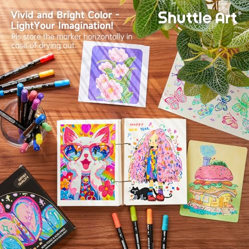 Image of Shuttle Art 25 Colors Dual Tip Acrylic Paint Markers, Brush Tip and Fine Tip Acrylic Paint Pens for Rock, Ceramic, Wood, Canvas, Plastic, Glass, Stone, Calligraphy, Card Making, DIY Football Crafts