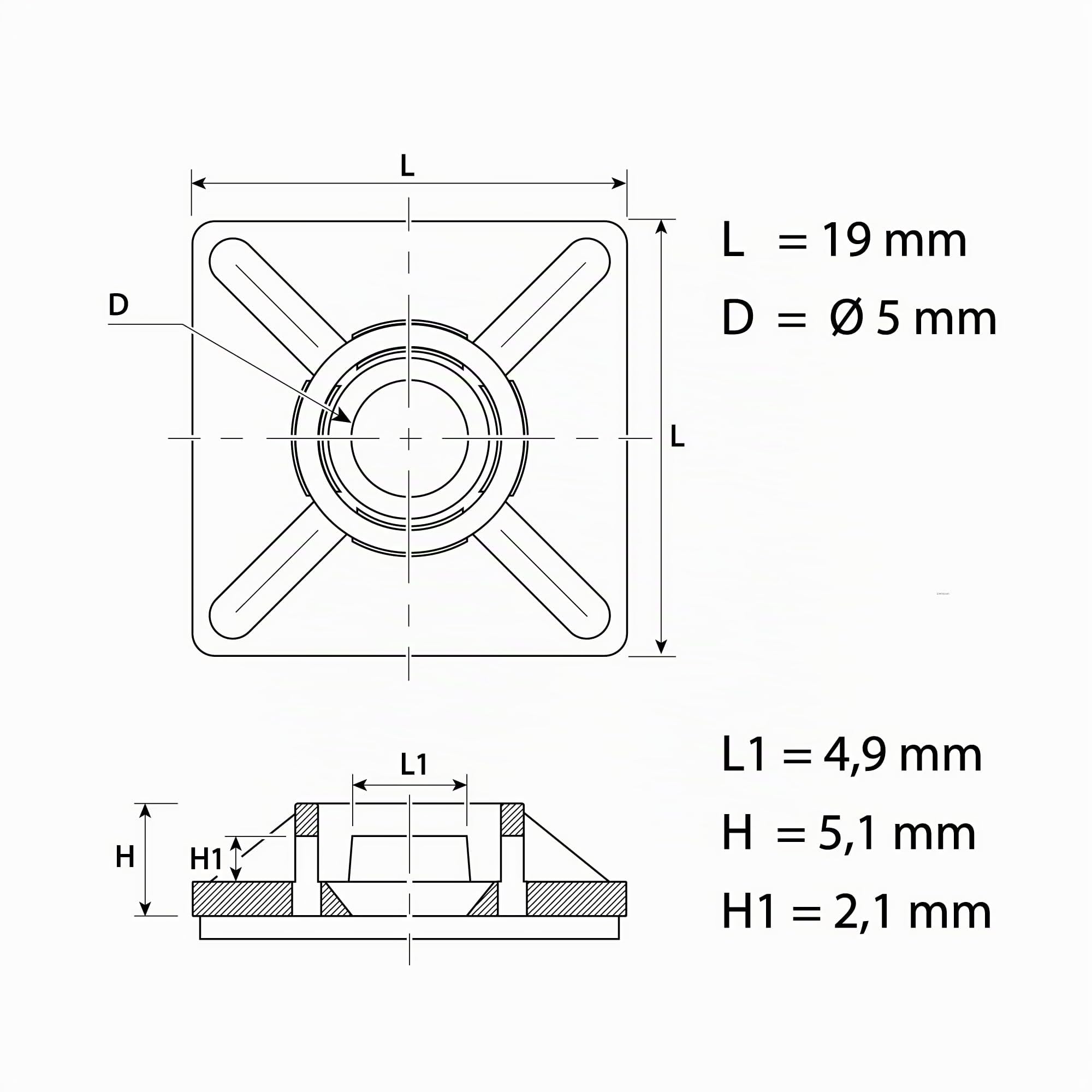 intervisio Fermacavo Autoadesivo / 100 Pezzi/Dimensioni 19mm x 19 mm/Nero/Supporto Autoadesivo per Fascette Stringicavo/Fermacavi Adesivi (100)