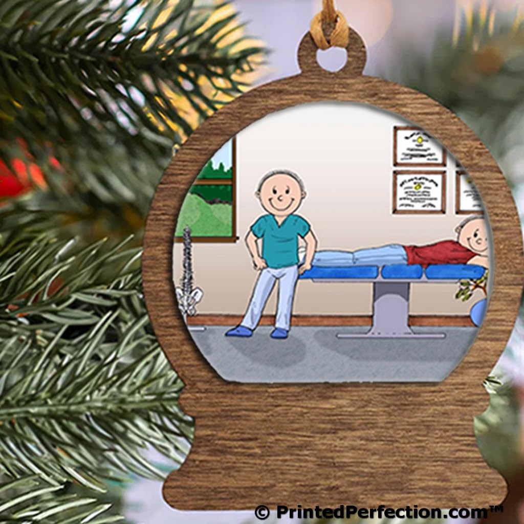 PrintedPerfection.com Personalized Chiropractor - Male Wooden Snow Globe Shaped Christmas Ornament